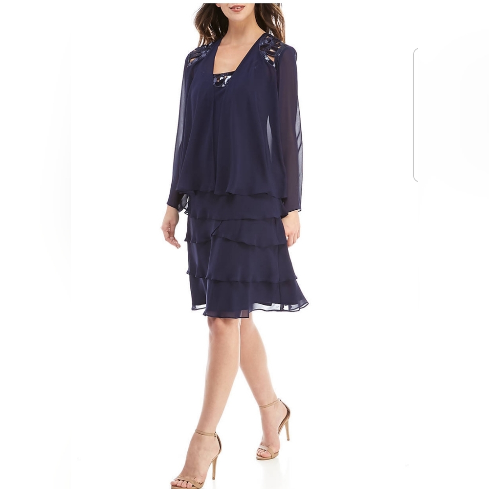 SL Fashions Midnight Blue Layered Midi Dress